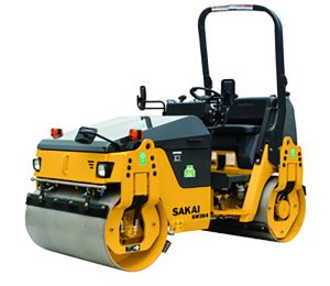 Sakai SW354 double drum vibratory compact asphalt roller with 47" drums and 3 ton weight.