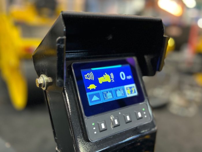 Guardman personnel and equipment proximity and automatic emergency braking operator display screen as seen on a Sakai SW504G 51" 4.5 ton asphalt roller.